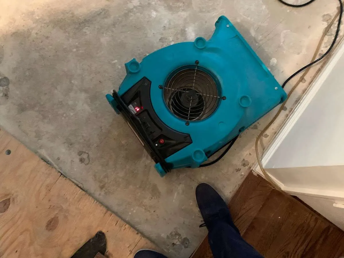 Air mover drying subfloor during Leak Detection & Repair in Naples Manor